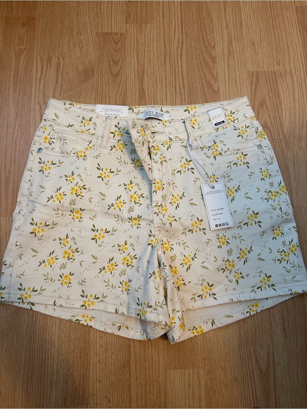 Judy Blue Cream High-Waist Floral Shorts with Yellow Blooms